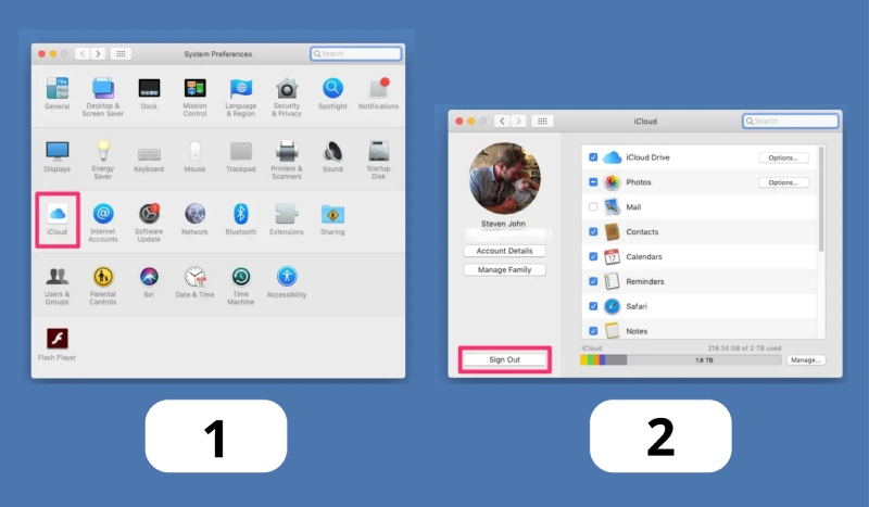 Thực hiện Logout iCloud và các app liên quan